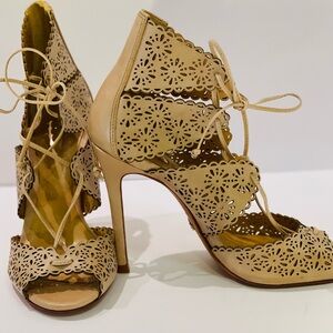SCHUTZ Leather Lace-Up Laser-Cut High Heel Sandel RARE!New 6.5B Made in Brazil